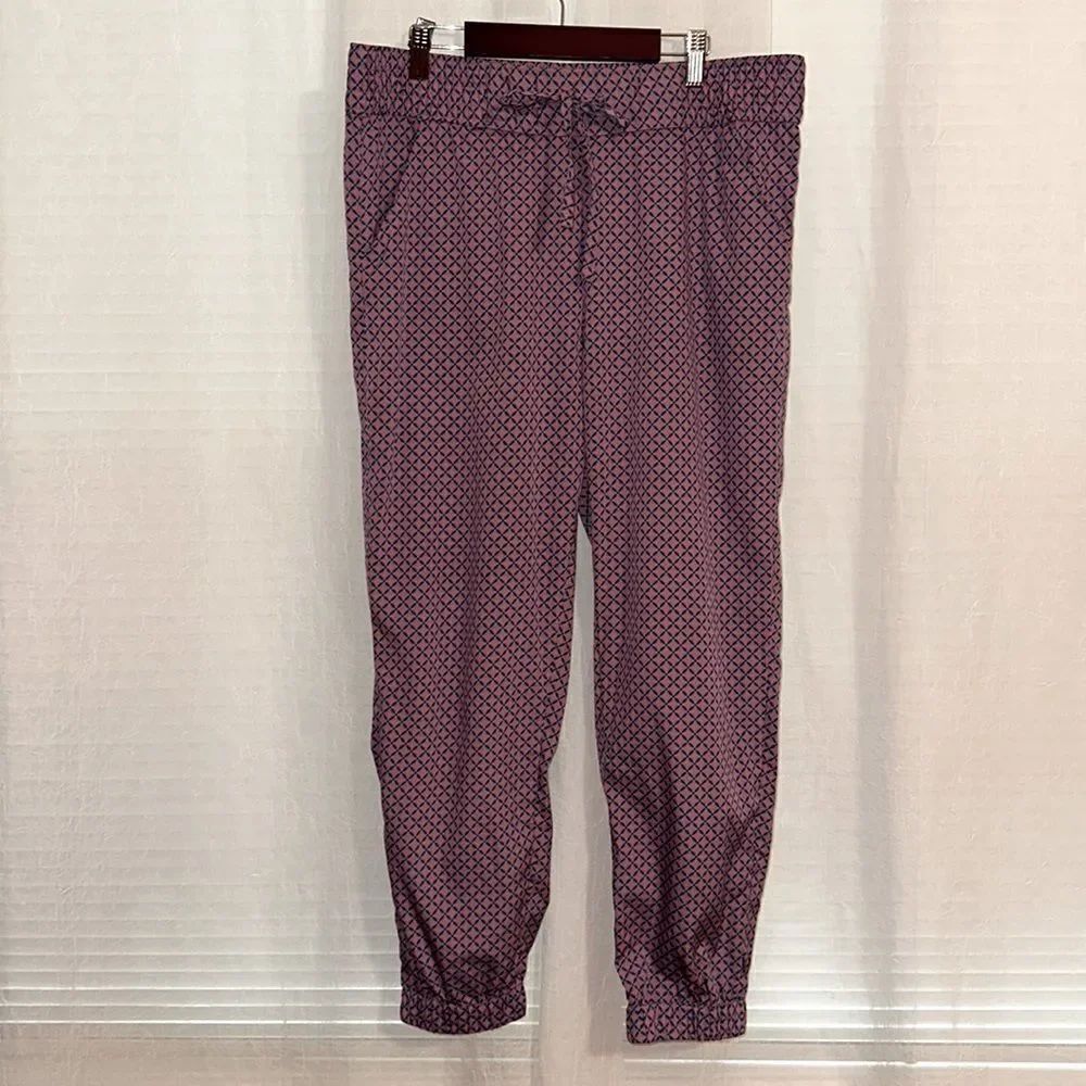 aerie M Pink Purple Floral Diamonds Polyester Jogger Drawstring Pants w Pockets
